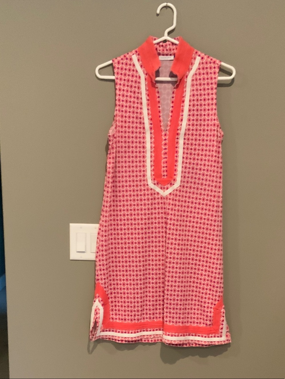 Cabana Life Pink Printed Sleeveless Shift with Coral Trim